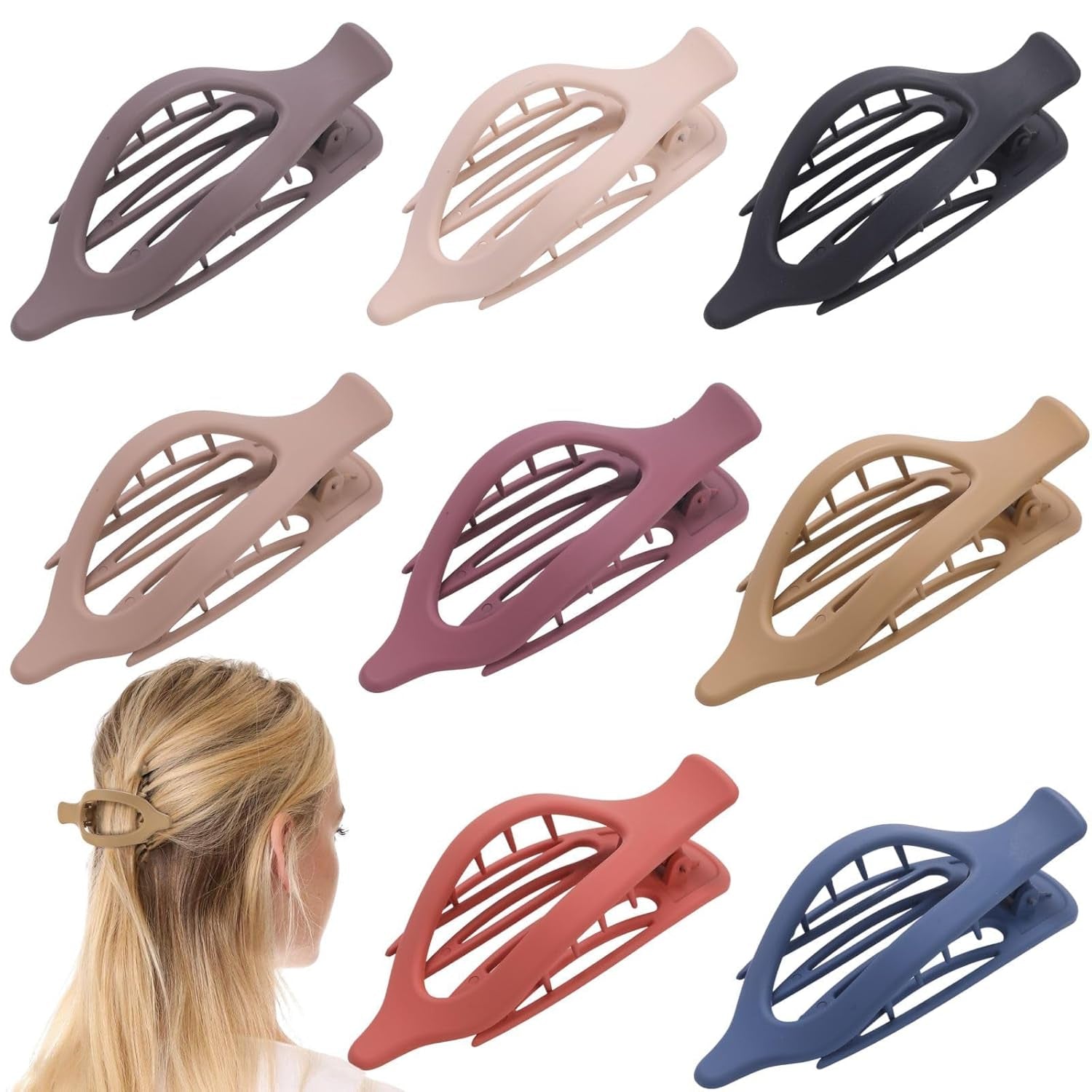 8 Pack French Flat Hair Clips for Women – Large Matte No-Slip Claw Barrettes for Thick & Thin Hair, Strong Hold Styling Accessories