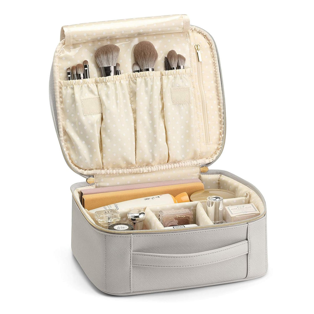 Travel Makeup Cosmetic Case Organizer Portable Storage Bag with Adjustable Dividers for Cosmetics Makeup Brushes, Girls, Women, Friends.（Gray）