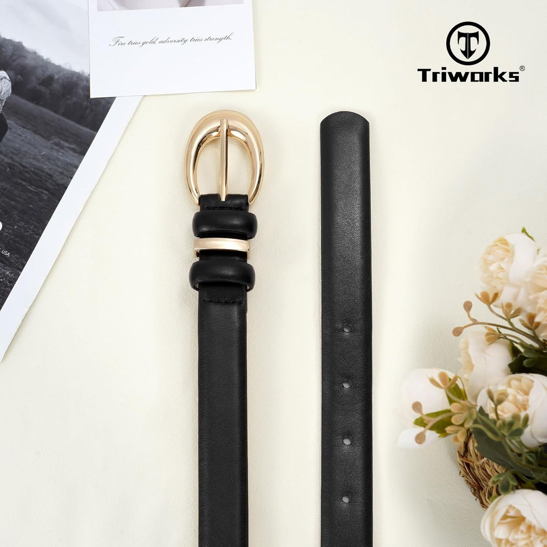 Women Leather Belt for Jeans Pants Fashion Ladies Skinny Faux Leather Dress Belt with Gold Buckle