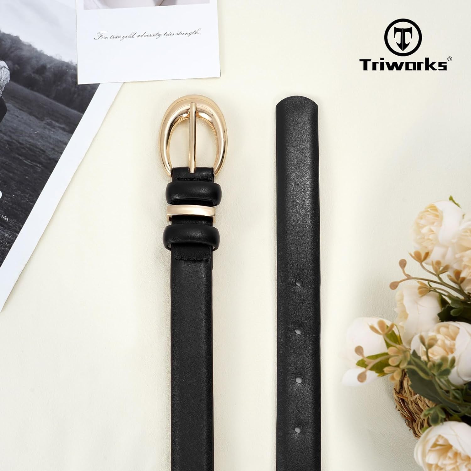 Women Leather Belt for Jeans Pants Fashion Ladies Skinny Faux Leather Dress Belt with Gold Buckle