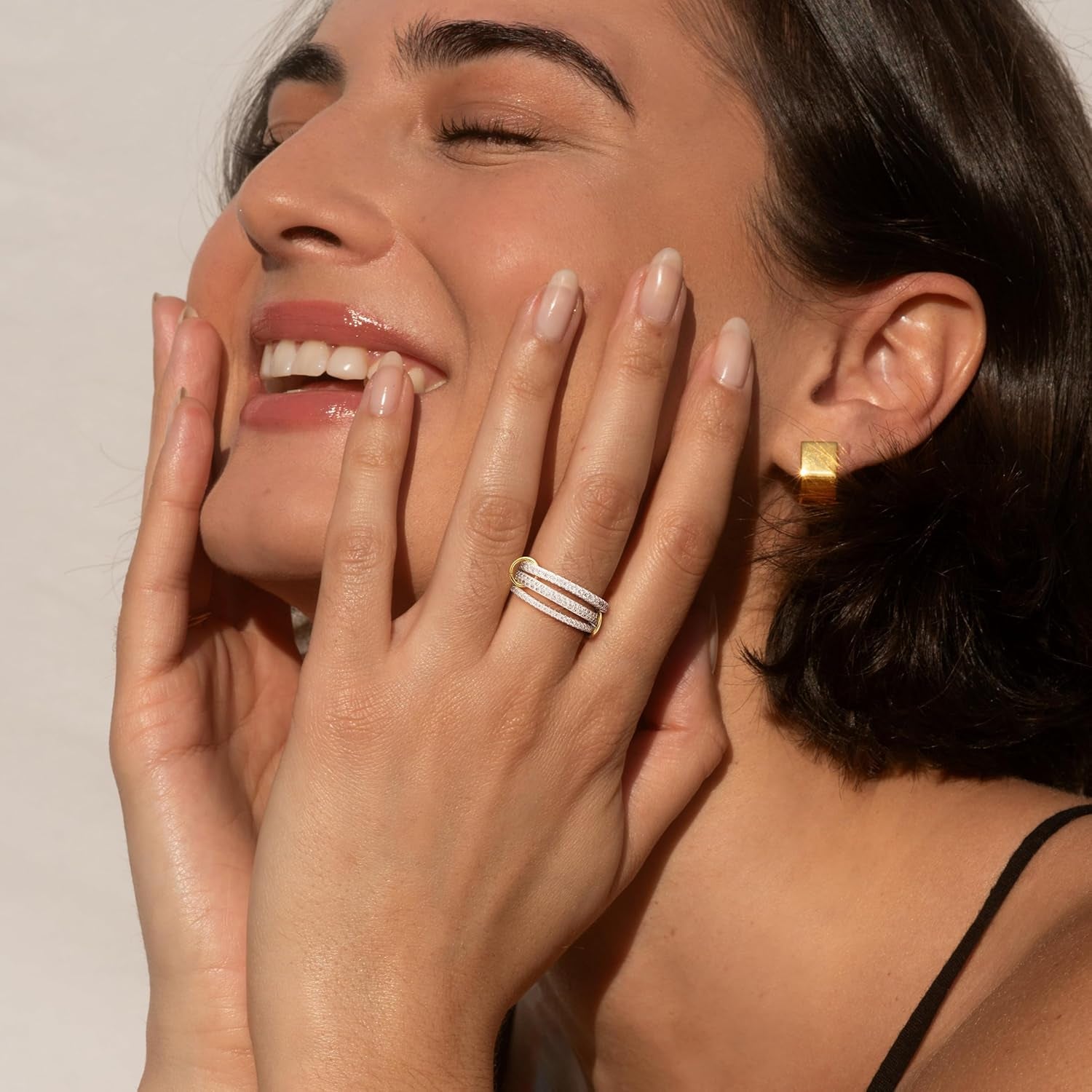 Silver Stackable Rings for Women Non Tarnish – Statement Mixed Metals Multi Ring Stack Rings Set Cubic Zirconia Two-Toned Connected Bands Stacking Jewelry Size 6-10