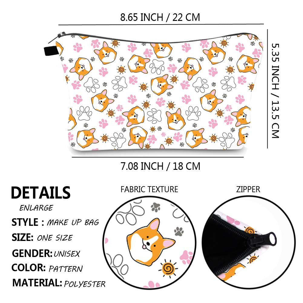Makeup Bag Small Travel Cosmetic Bag Pencil Case Zipper Pouch Cute Corgi Gifts for Women (Corgi1074)