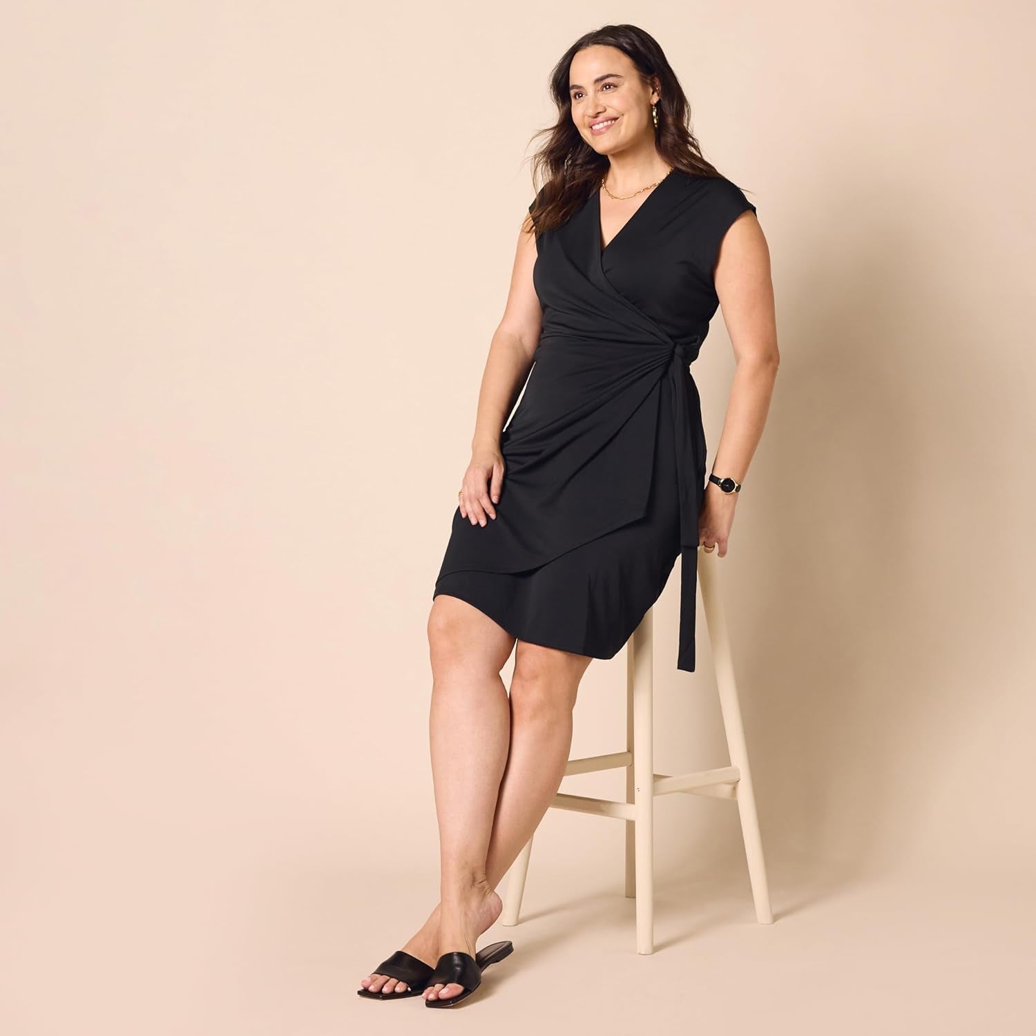 Women'S Classic Cap Sleeve Wrap Dress (Available in plus Size)