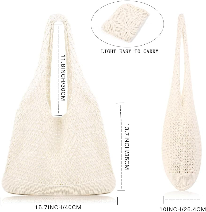 Crochet Beach Tote Bag Summer Beach Bag for Women Aesthetic Mesh Tote Bag Hippie Bag Knit Bag