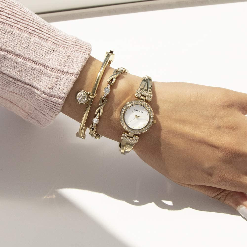 Women'S Premium Crystal Accented Bangle Watch and Bracelet Set