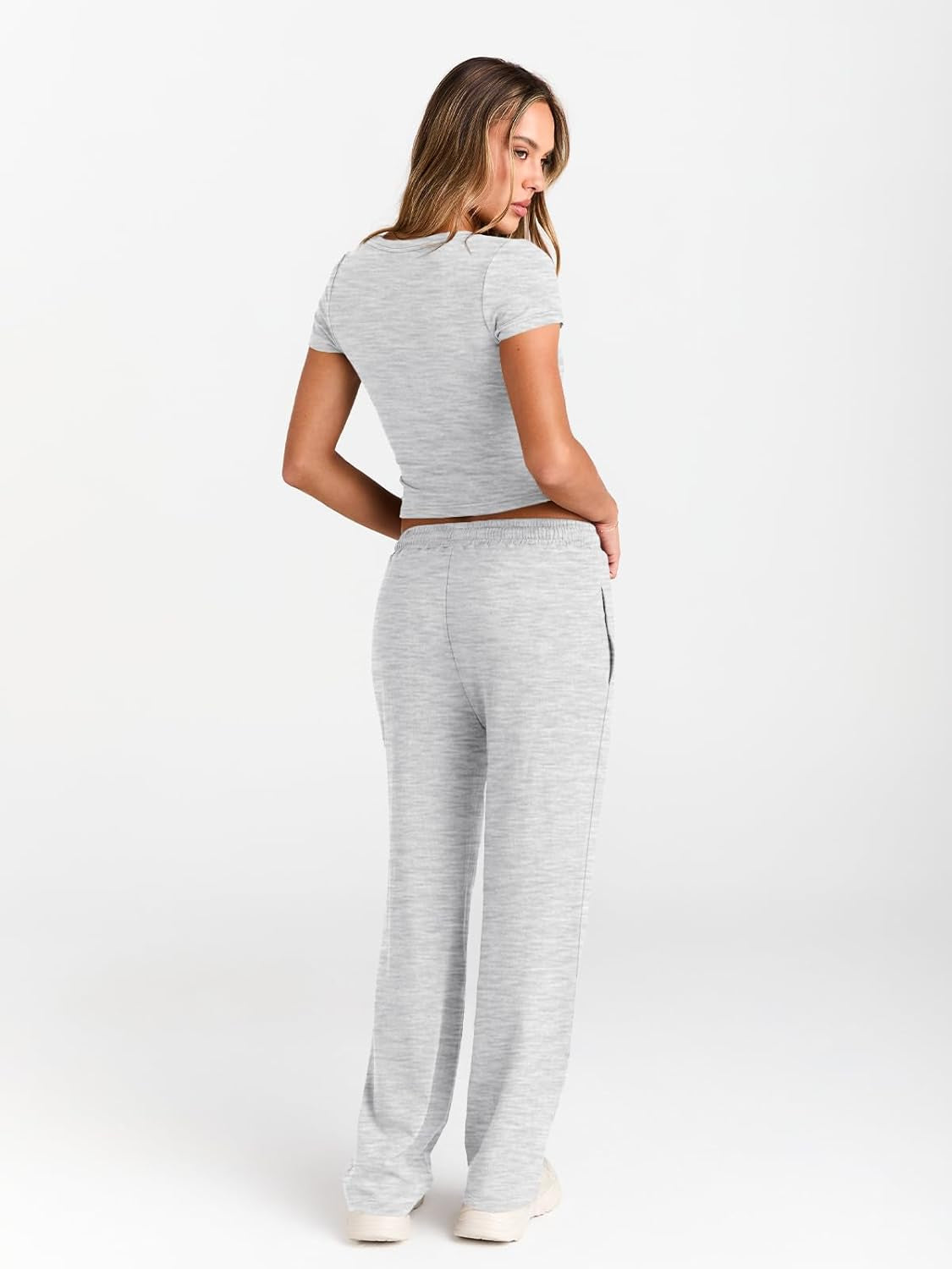 2 Piece Matching Summer Sweatsuit Lounge Set Womens Wide Leg Pants Side Ruching Crop Top Sets