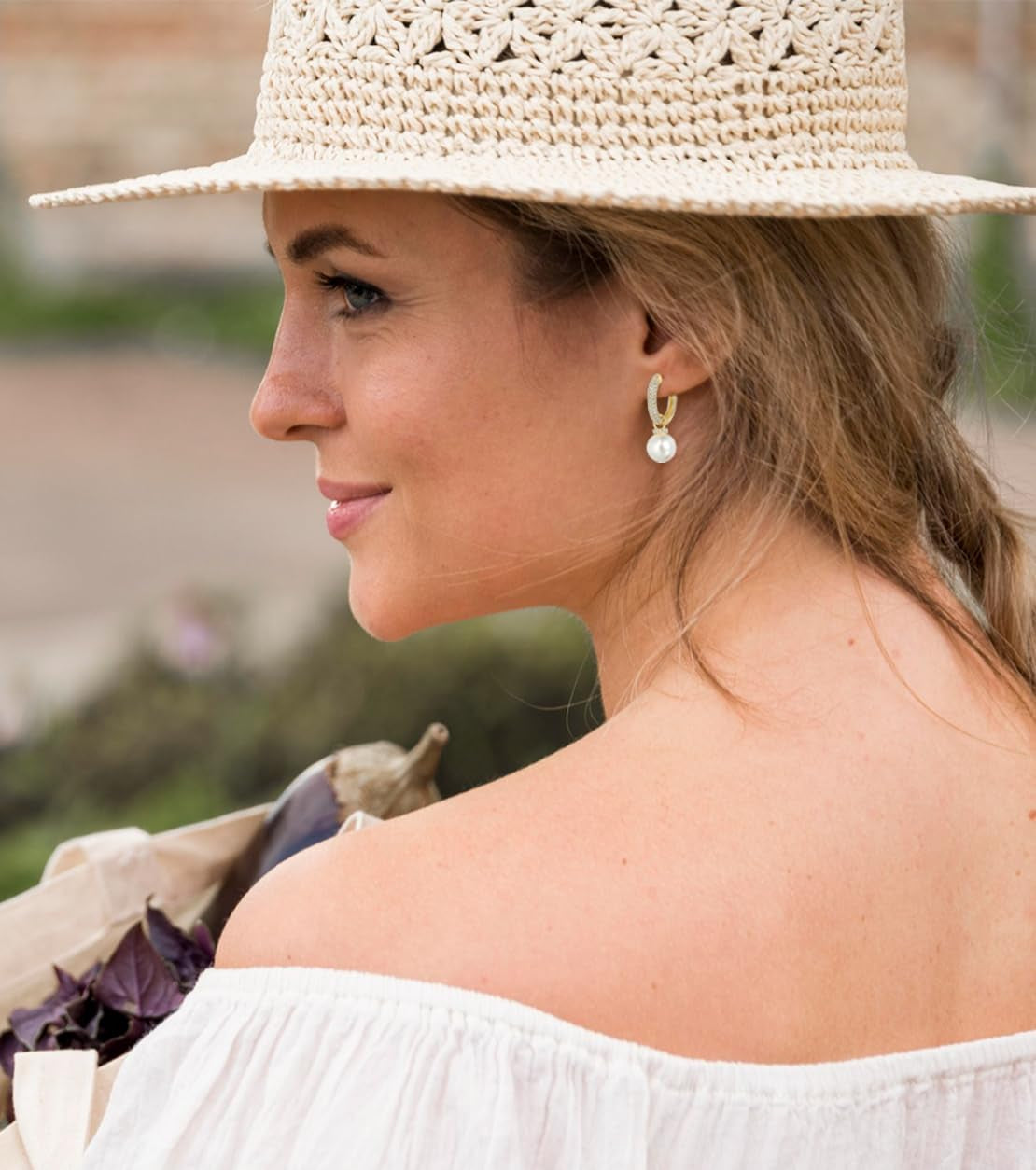 Pearl Earrings for Women 925 Sterling Silver Hoop Earrings Shell Pearl Drop Earrings Dangling 2 in 1 Style