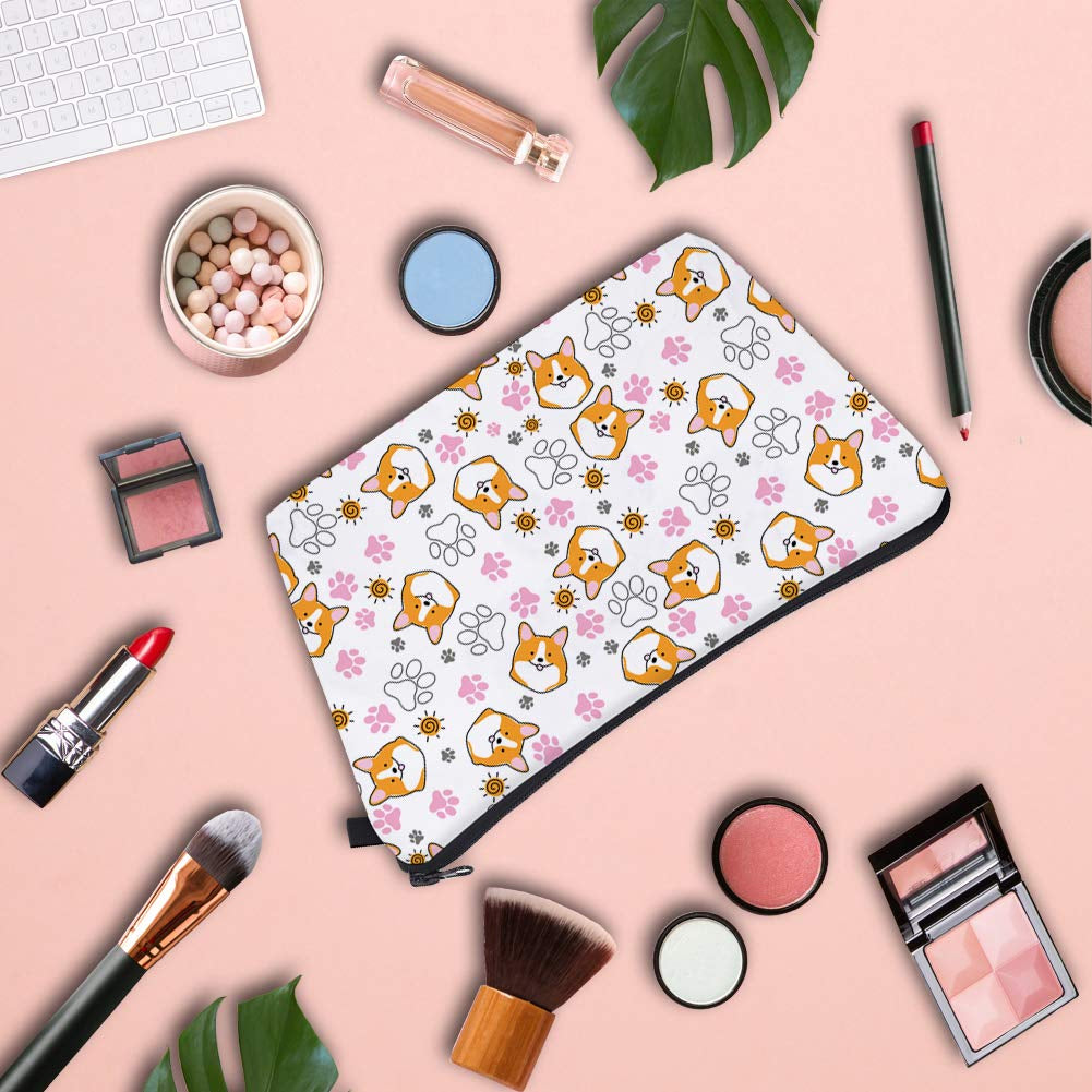 Makeup Bag Small Travel Cosmetic Bag Pencil Case Zipper Pouch Cute Corgi Gifts for Women (Corgi1074)