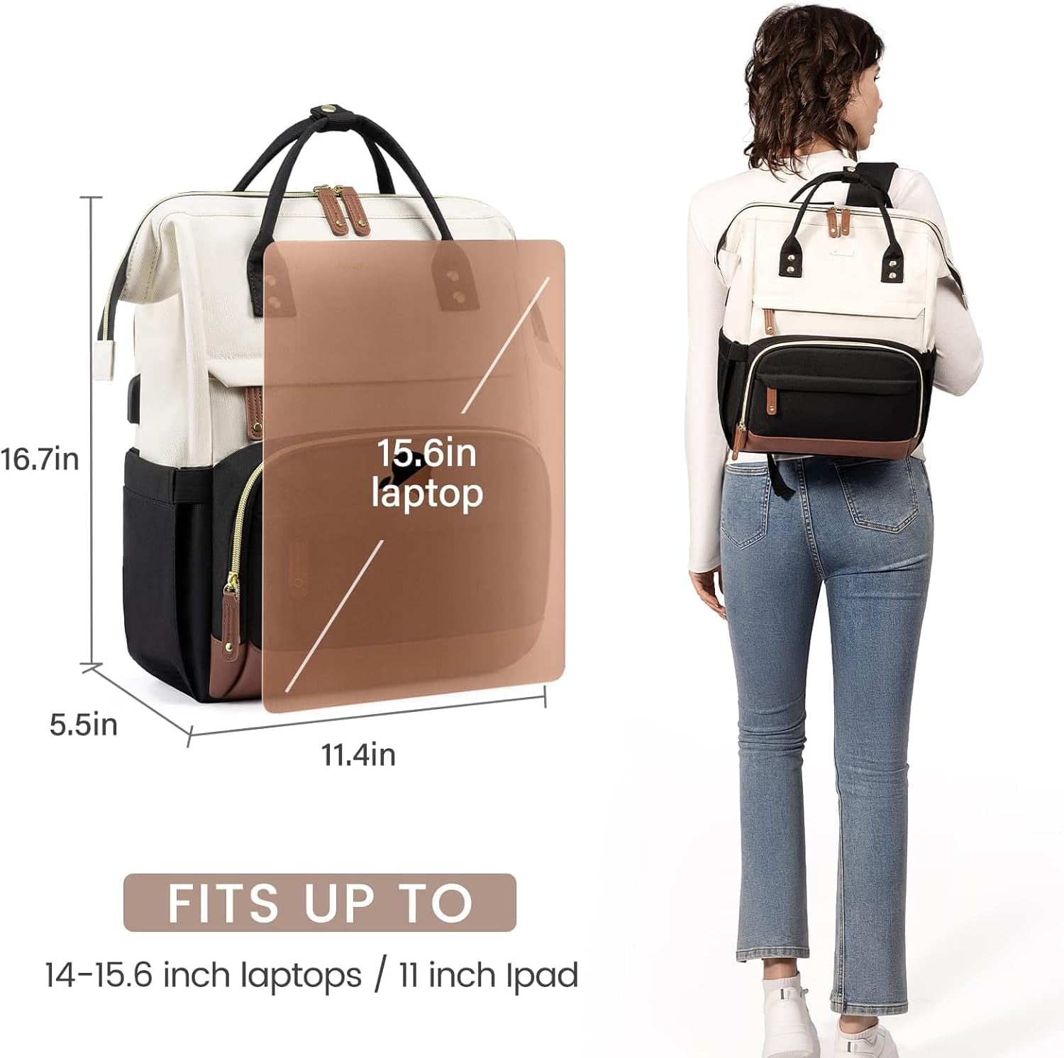 Laptop Backpack for Women, 15.6 Inch Work Business Backpacks Purse with USB Port, Large Capacity Nurse Bag College Bookbag for School, Waterproof Casual Daypack for Travel