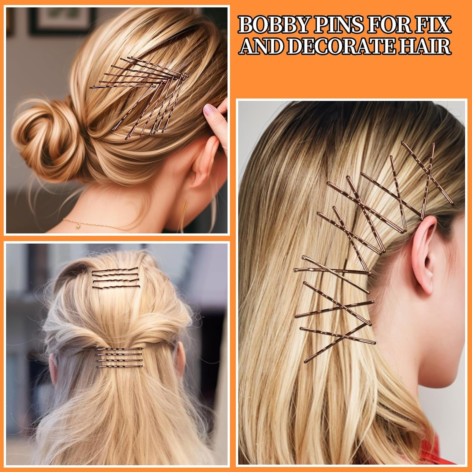 300Pcs Bobby Pins Hair Pins Kit - 100 Brown, 100 U Shape, 100 Hair Bands - 2Inch, 2.36Inch, 2.75Inch Pins for Women'S Buns