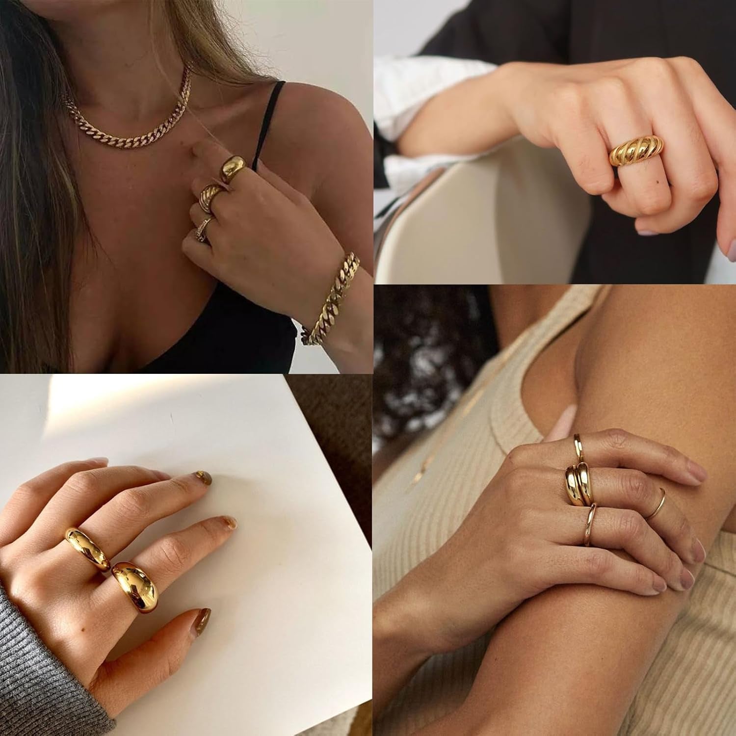 12PCS Gold Stackable Rings Set for Women, 18K Gold Plated Open Stacking Knuckle Ring, Adjustable Chunky Signet Band Statement Ring for Gift