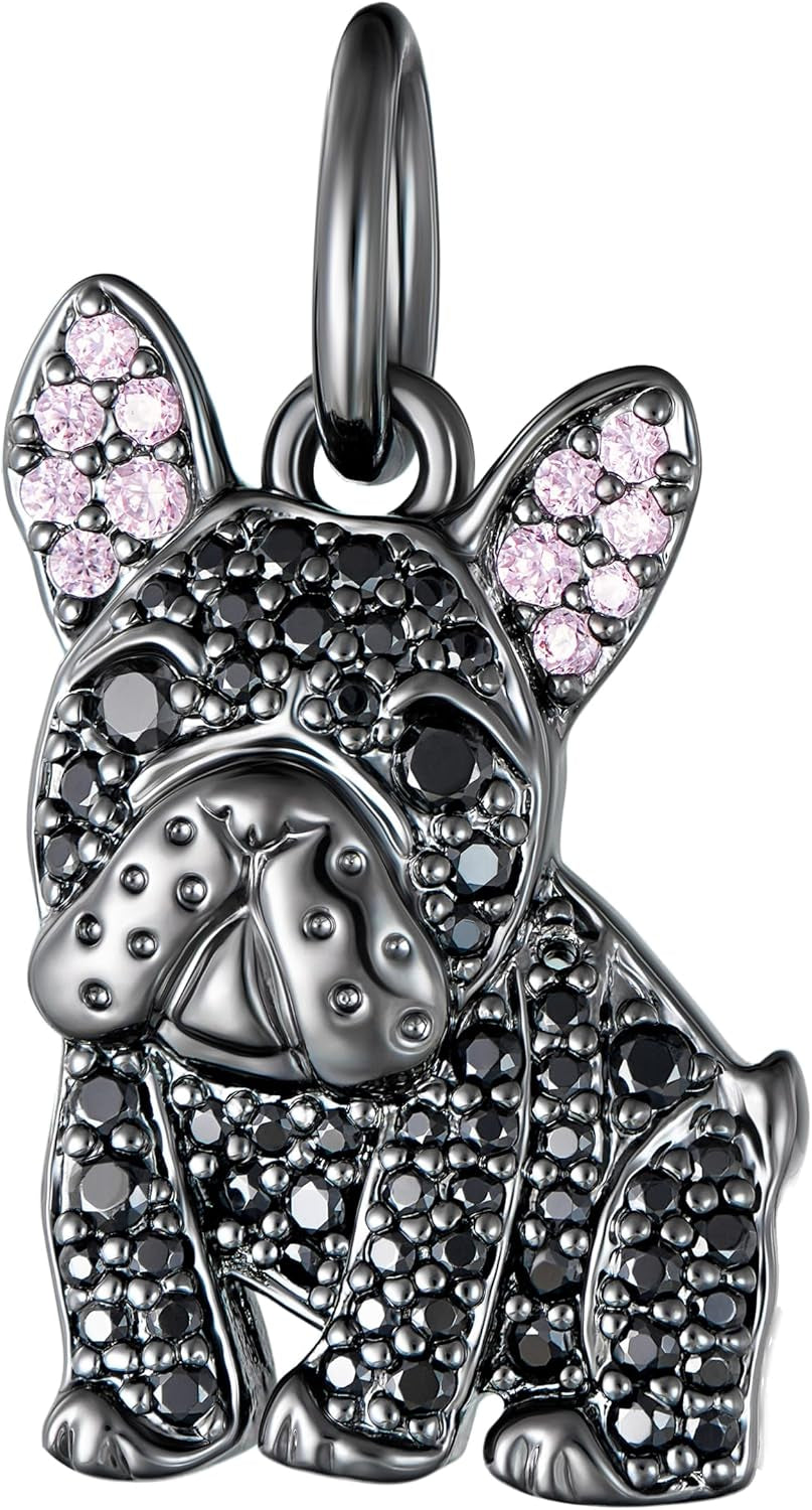.925 Sterling Silver Rhodium, Gunmetal or 18K Yellow Plated Dog Breed Charms - Cubic Zirconia for Necklace and Bracelets, Gemstone Hypoallergenic Jewelry Sterling Silver Charm Only