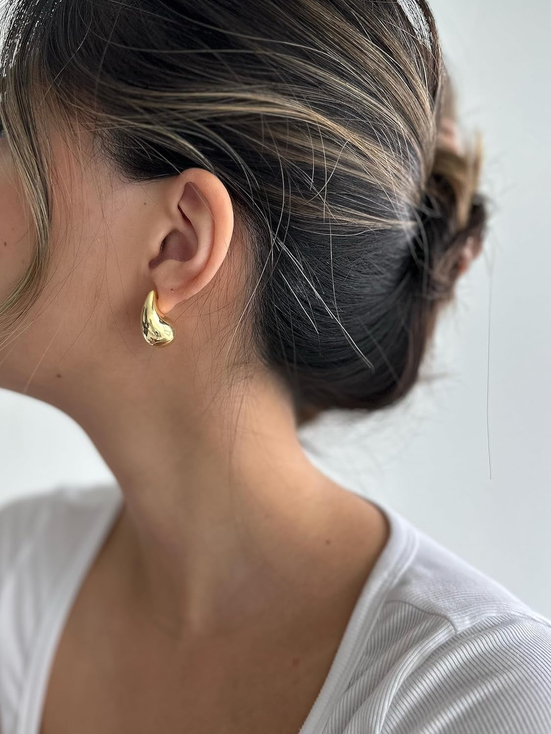 14K Gold Plated 925 Sterling Silver Post Teardrop Chunky Hoop Earrings - Lightweight Drop Earrings for Women - Designer Dupe