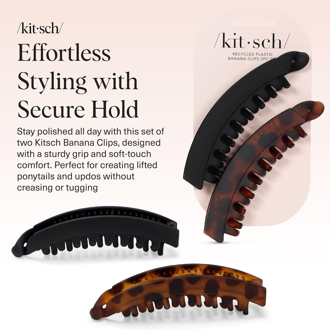 Banana Clip - Secure & Sturdy Grip Banana Clips for Women | No Crease, Durable Hair Accessories for Women | Great for Stylish Ponytails & Updo - Black & Brown, 2 Pcs