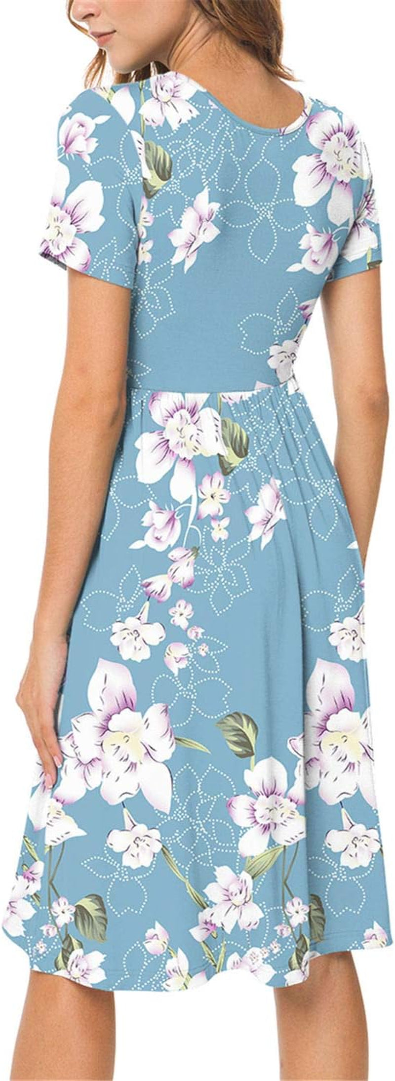 Women Summer Casual Short Sleeve Dresses Empire Waist Dress with Pockets