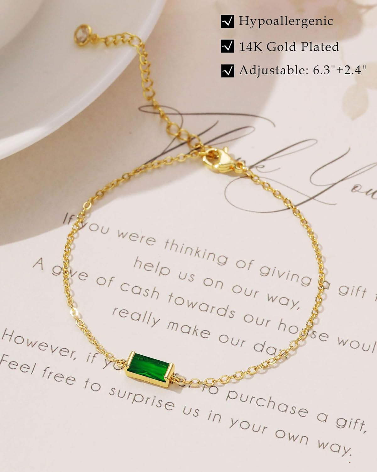 Birthstone Gold Bracelets for Women Non Tarnish Trendy Dainty 14K Gold Plated Bracelet Stack Stackable Blue Green May Emerald Friendship Bracelets Jewelry Gifts for Mom Best Friend