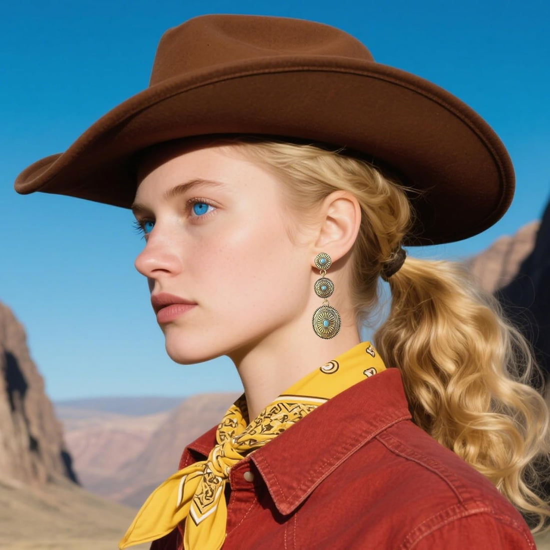 Bohemian Cowgirl Outfits Western Earrings for Women Dangle Turquoise Waterdrop Earrings Country Concert Outfit Accessories Jewelry