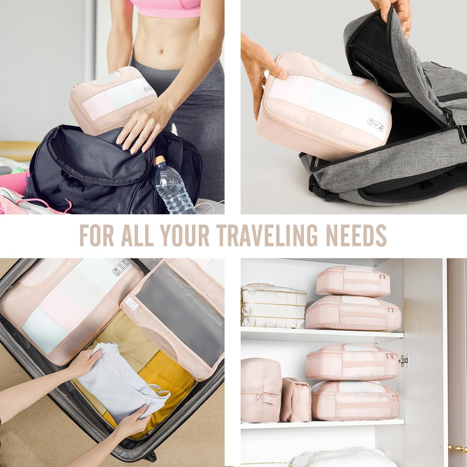 8 Set Packing Cubes for Travel, Beach Vacation Essentials Accessories for Cruise Ship, Suitcase Organizer Bags for Luggage with Hanging Toiletry & Shoe Bag, Birthday Gifts for Women Mom Her