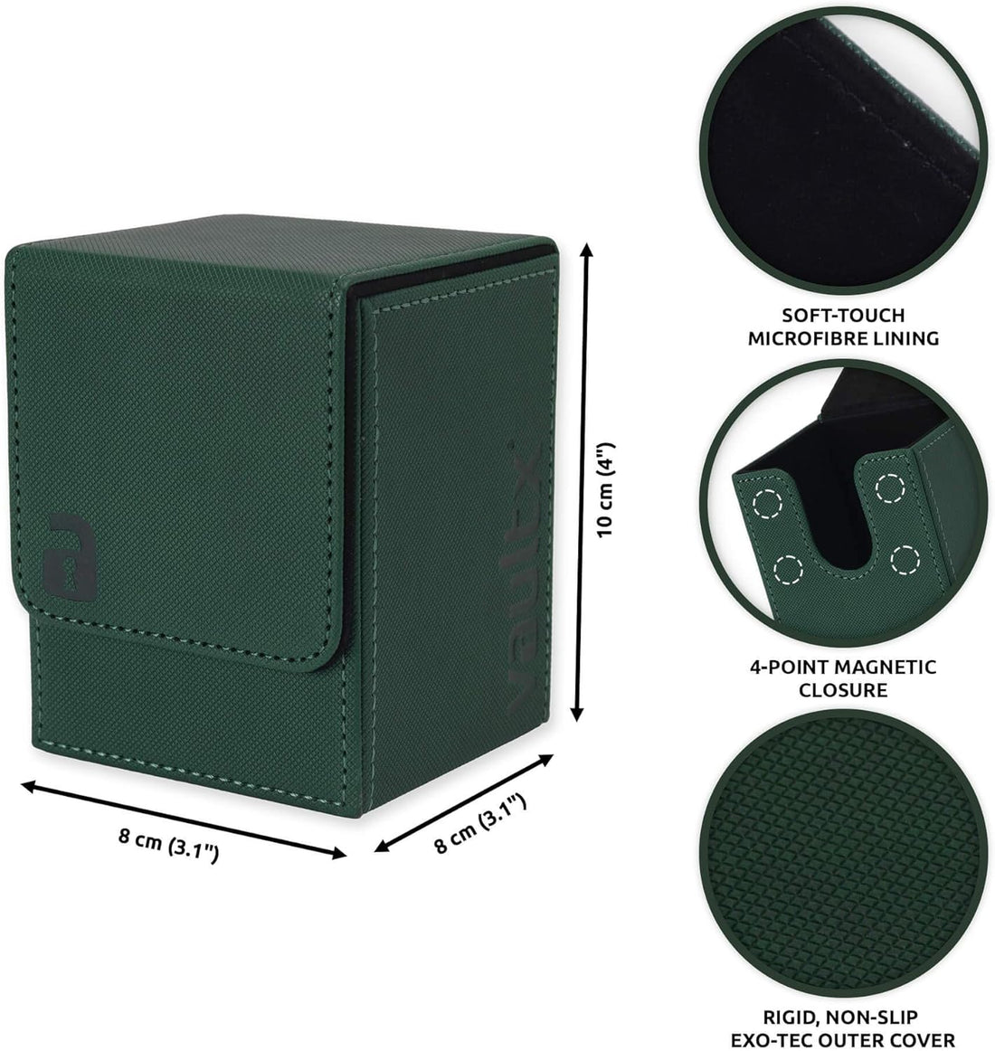 Trading Card Toploading Deck Box, 80+ Sleeved Cards, Premium Exo-Tec Material, Card Holder Storage Box, Detachable Magnetic Lid, for MTG Commander, TCG (Green)