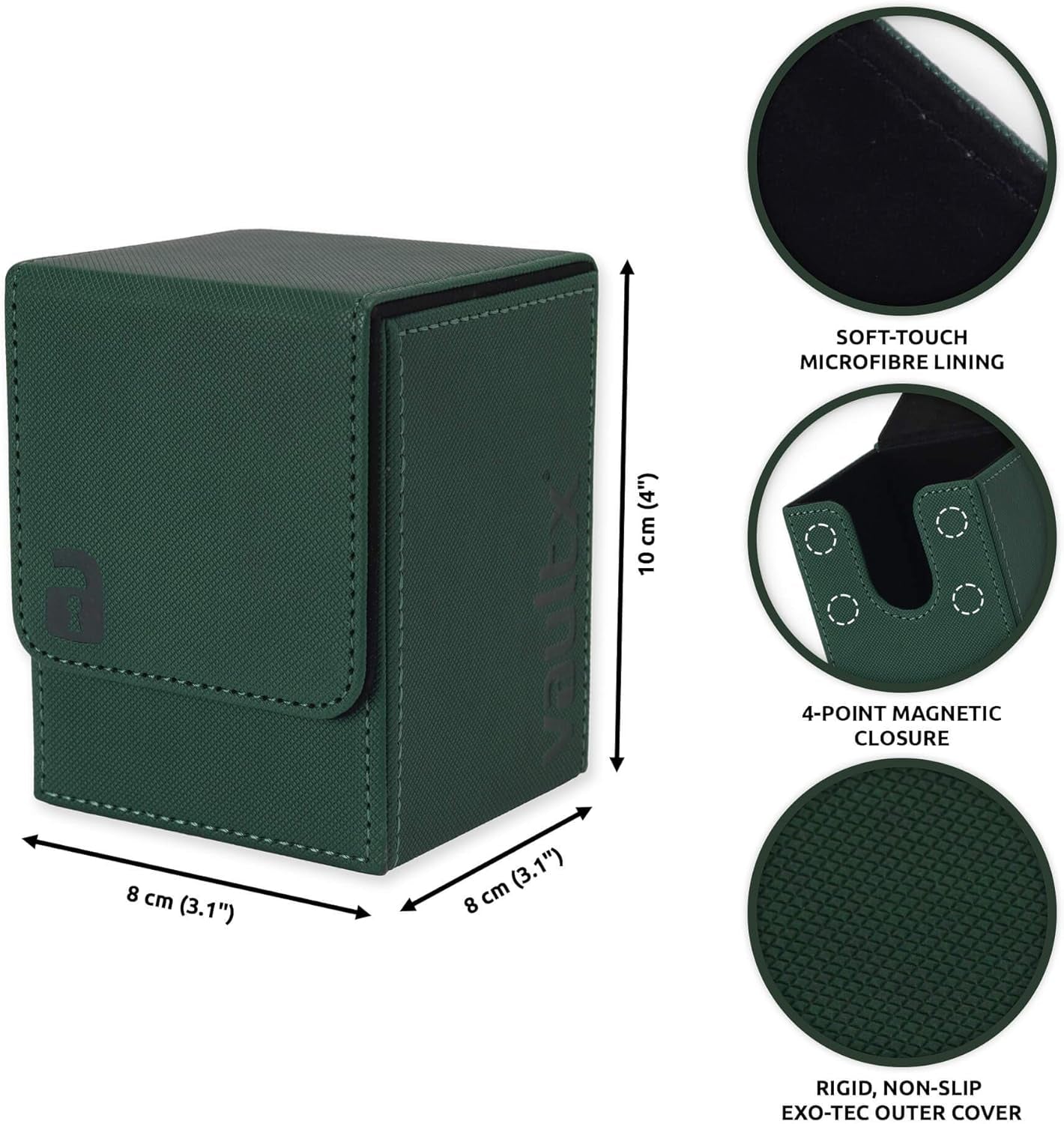 Trading Card Toploading Deck Box, 80+ Sleeved Cards, Premium Exo-Tec Material, Card Holder Storage Box, Detachable Magnetic Lid, for MTG Commander, TCG (Green)