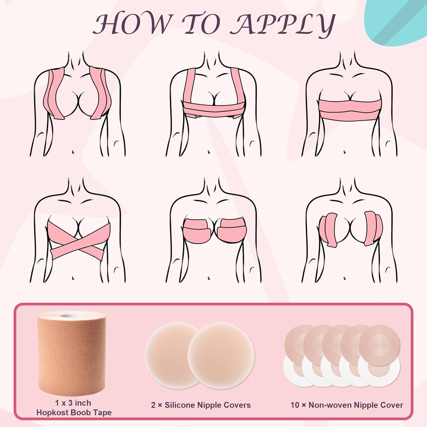 Boob Tape Breast Lift Tape for Large Breasts with 2 Pcs Nipple Covers Invisible Boobtape for A-G Cup(Beige,3 In)