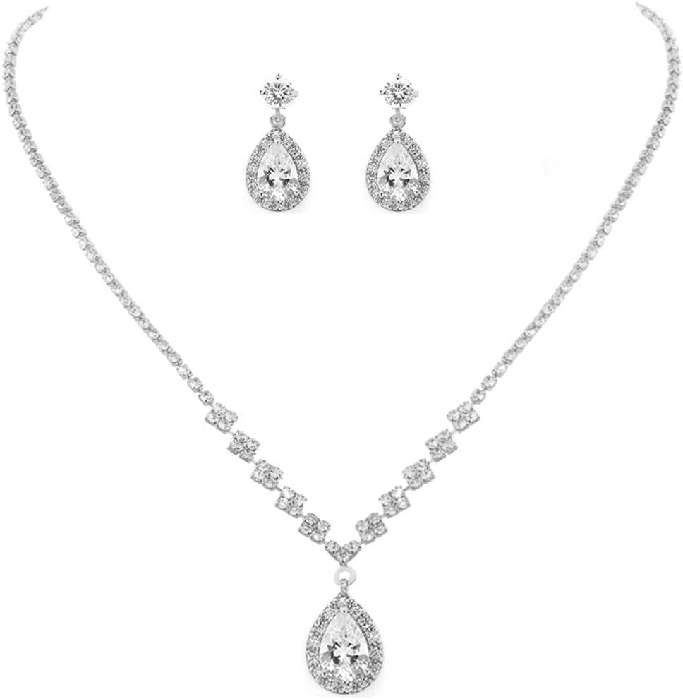 Bride Crystal Necklace Earrings Set Bridal Wedding Jewelry Sets Rhinestone Choker Necklace Prom Costume Jewelry Set for Women and Brides
