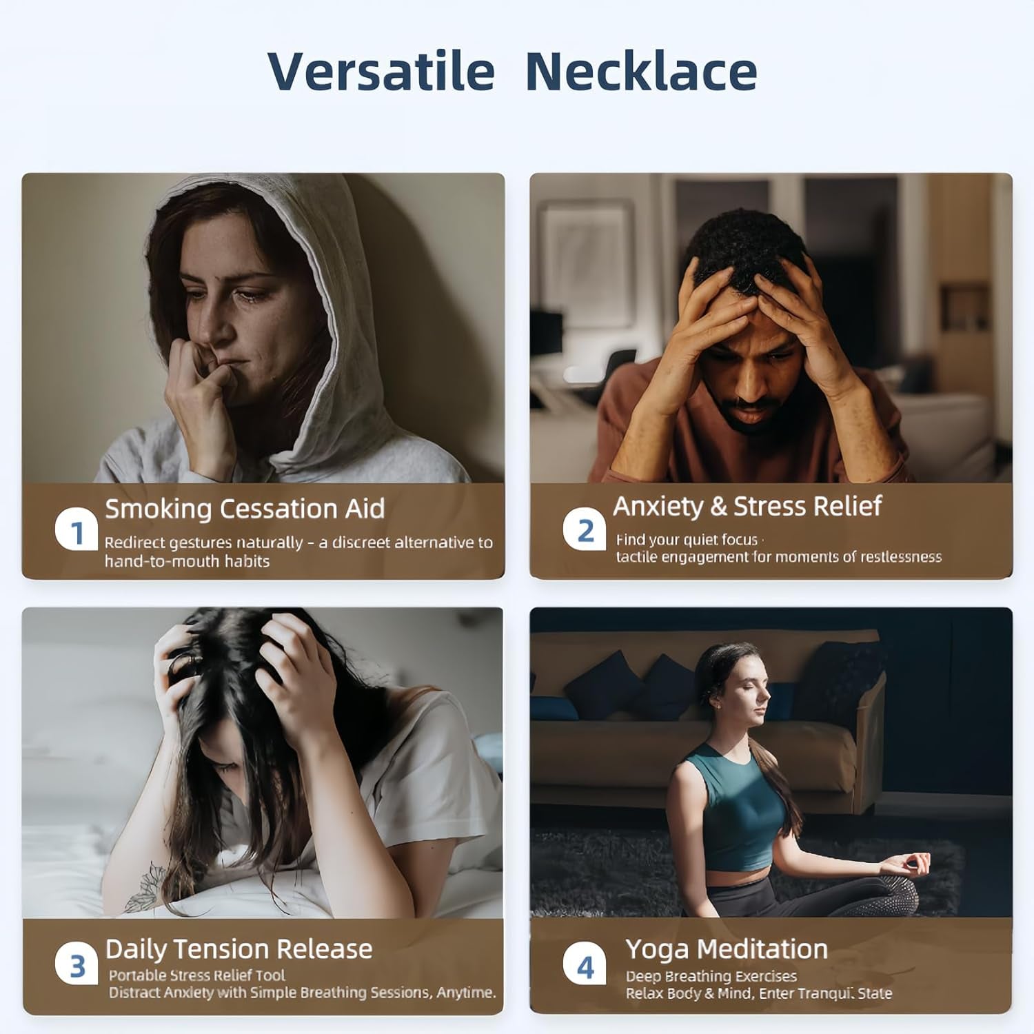 Adjustable Breathing Necklace to Stop Smoking,Anxiety Mindfulness Pendant- Stainless Steel Sensory Fidget Quit Vapingtools Jewelry for Focus & Calm, 3 Chain Lengths (23.6"/25.6"/27.5")