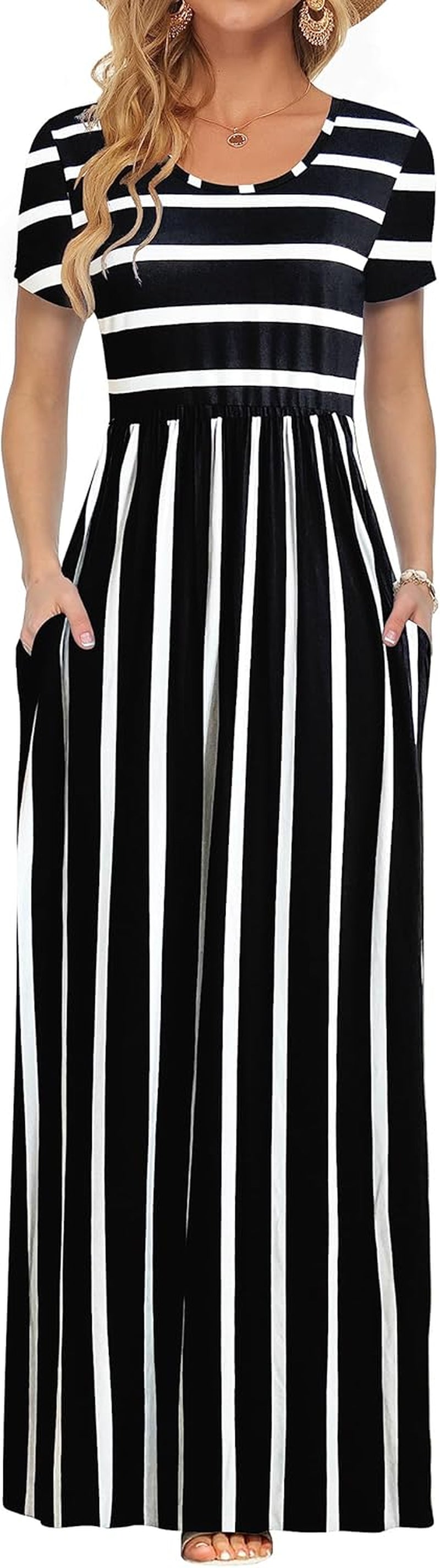 Women'S Short Sleeve Loose Plain Casual Long Maxi Dresses for Women 2025