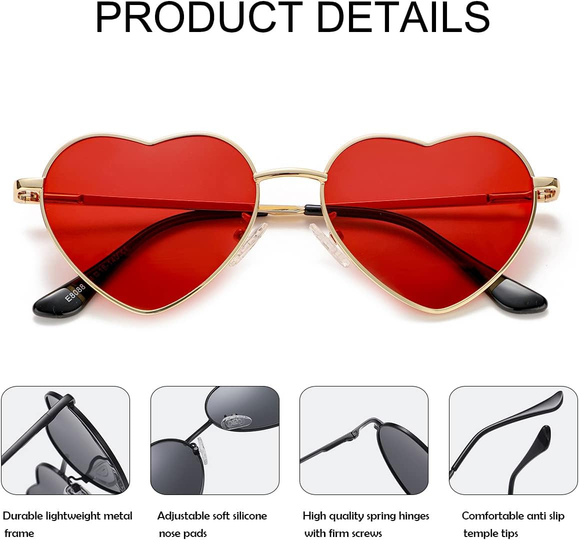 Polarized Heart Sunglasses for Women Fashion Lovely Style Metal Frame UV400 Protection Lens