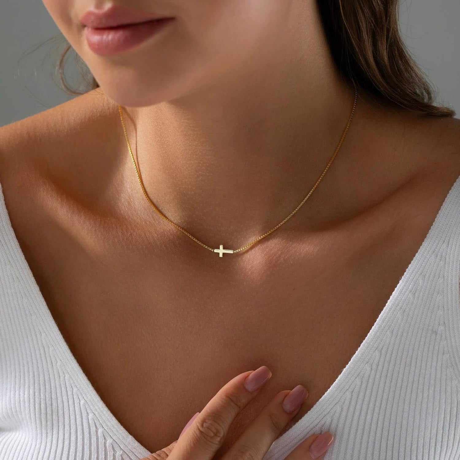 Cross Necklace for Women 14K Real Gold Silver Plated Dainty Small Cross Pendant Choker Simple Trendy Cute Cross Charm Chain Necklace Easter Basket Stuffers Baptism Religious Faith Jewelry Gift