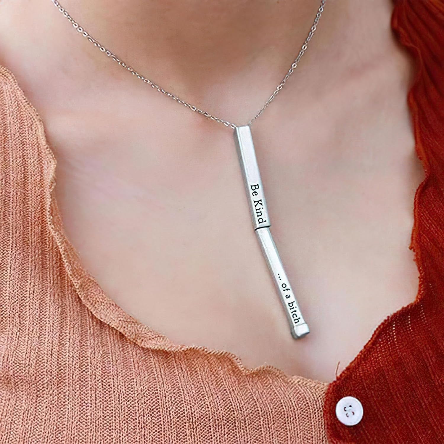 Be Kind of a B Necklaces for Women, Hidden Message Necklace, Best Friends Sorority Sisters Friendship Jewelry Gift, Square Tube Pendant with Hidden Message Strap, Graduation Gift for Her