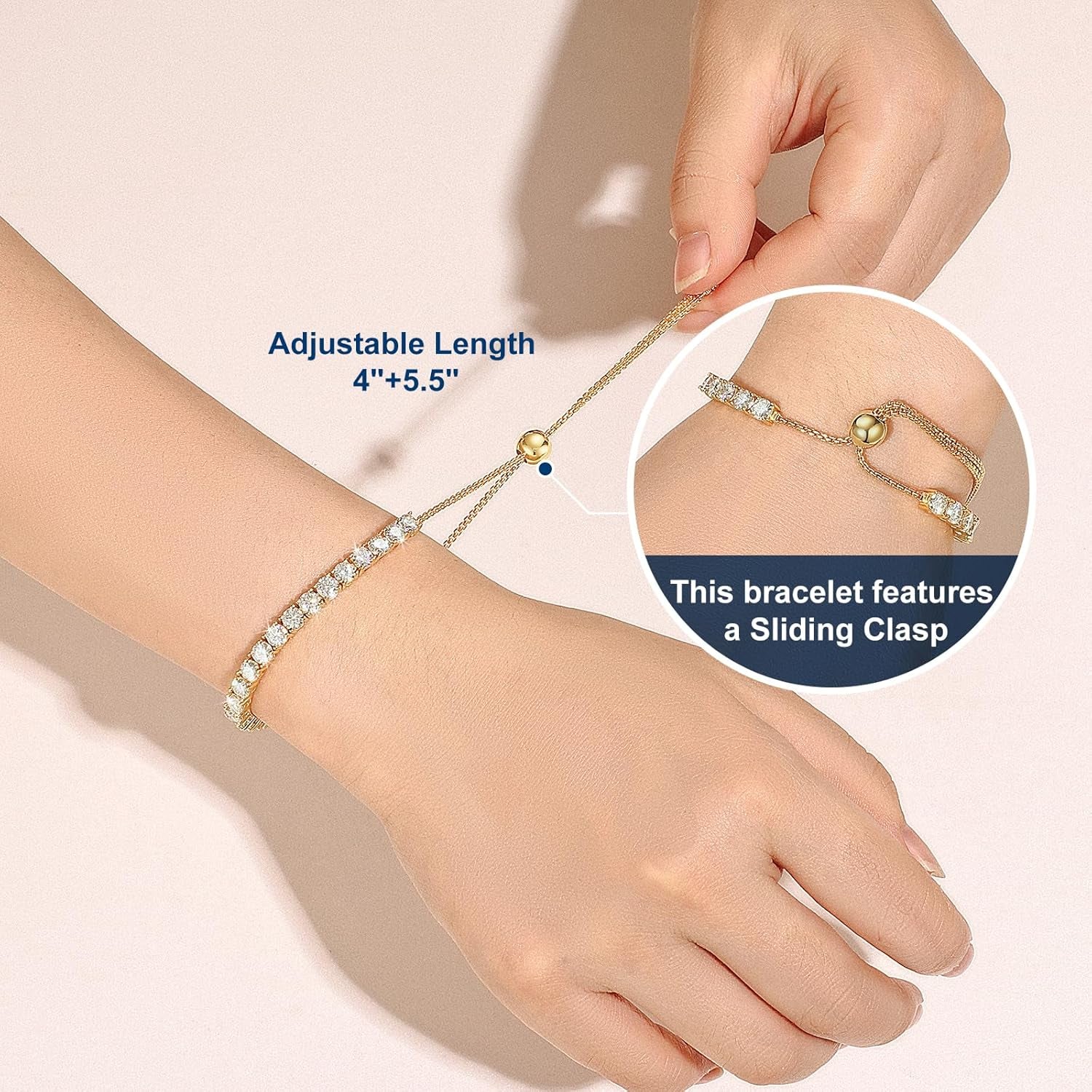 Moissanite Tennis Bracelet 1.52Ct-7.76Ct Adjustable Bracelet for Women 18K White Gold Plated S925 Sterling Silver Tennis Bracelet D Color VVS1 round Cut 2/3/4Mm Moissanite Bracelet Gifts for Wife/Mom