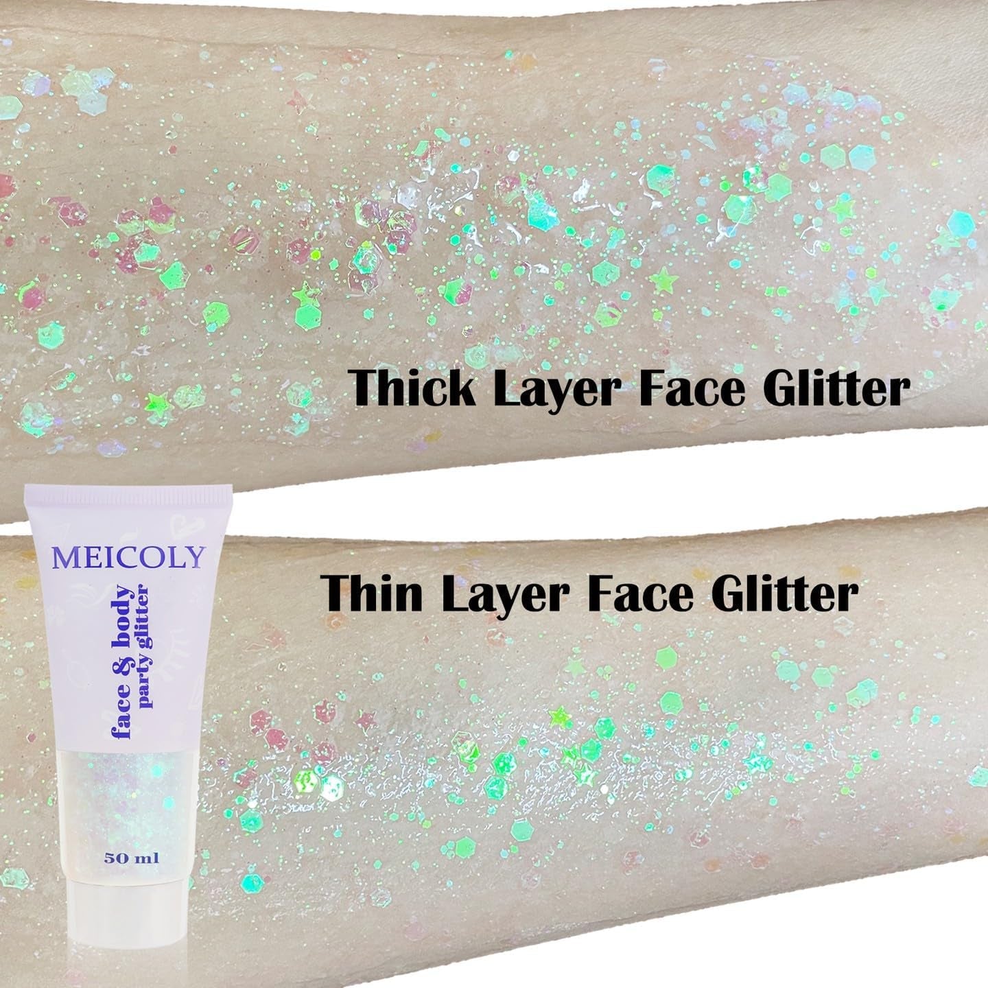 Clear White Body Glitter,Mardi Gras Face Glitter Makeup for Kids Women,Face Glitter for Running,Sparkly Chunky Hair Glitter,Singer Concert Festival Rave Accessories,Mermaid Glitter Face Paint