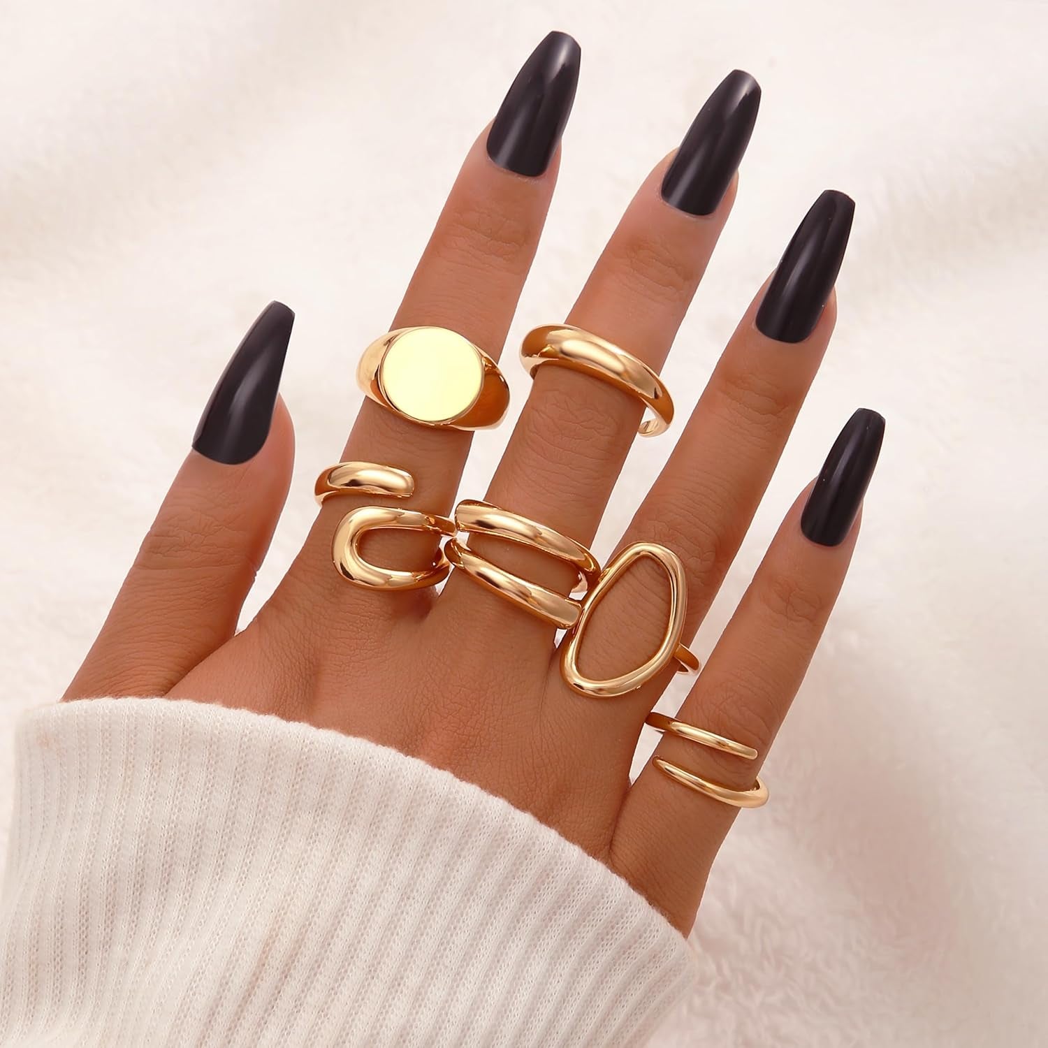 12PCS Gold Stackable Rings Set for Women, 18K Gold Plated Open Stacking Knuckle Ring, Adjustable Chunky Signet Band Statement Ring for Gift