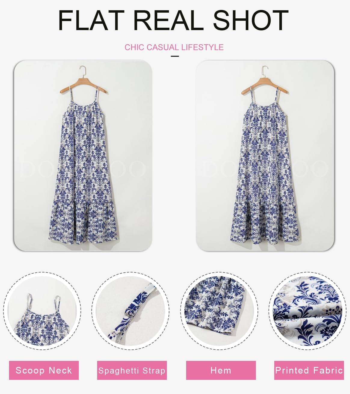 Women Summer Dresses 2025 Spaghetti Strap Scoop Neck Smocked Ruffle Flowy Boho Maxi Dress