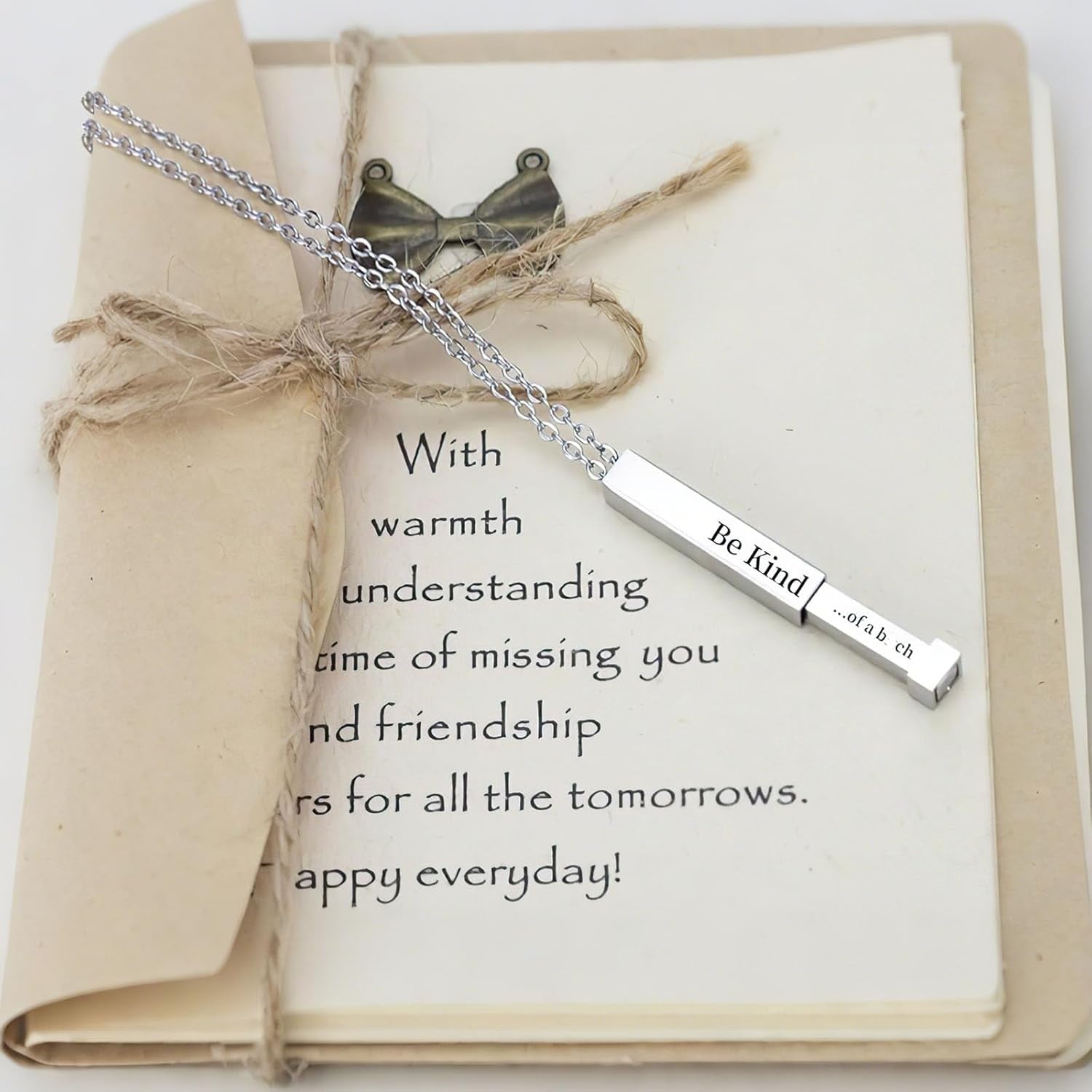 Be Kind of a B Necklaces for Women, Hidden Message Necklace, Best Friends Sorority Sisters Friendship Jewelry Gift, Square Tube Pendant with Hidden Message Strap, Graduation Gift for Her