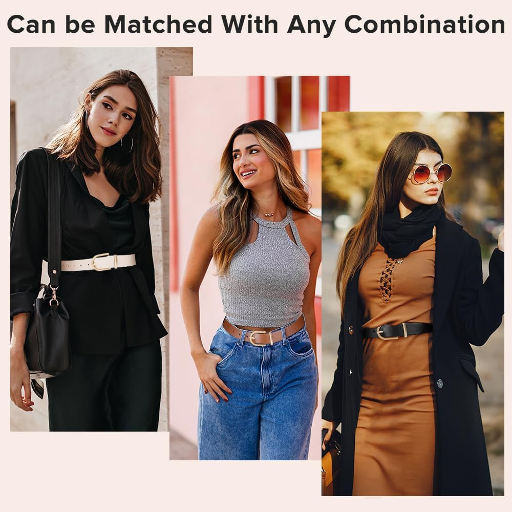 3 Pack Women Leather Belt for Jeans Pants Dresses Fashion Ladies Waist Belts with Gold Buckle