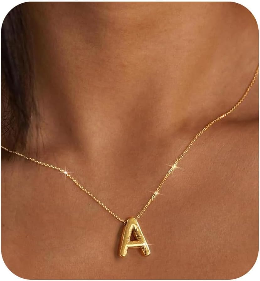 Gold Initial Necklaces for Women Teens Gifts Trendy Stuff Bubble Letter Pendant Necklace Gold Jewelry Birthday Gifts for Women Teen Her Sister