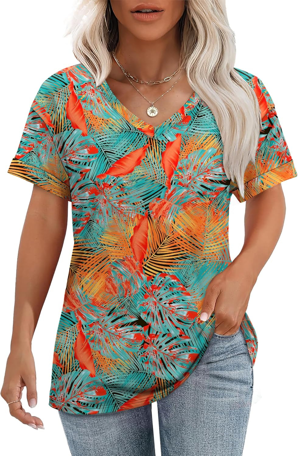 Womens T Shirts Short Sleeve Summer Tops Cute V Neck Casual Blouses