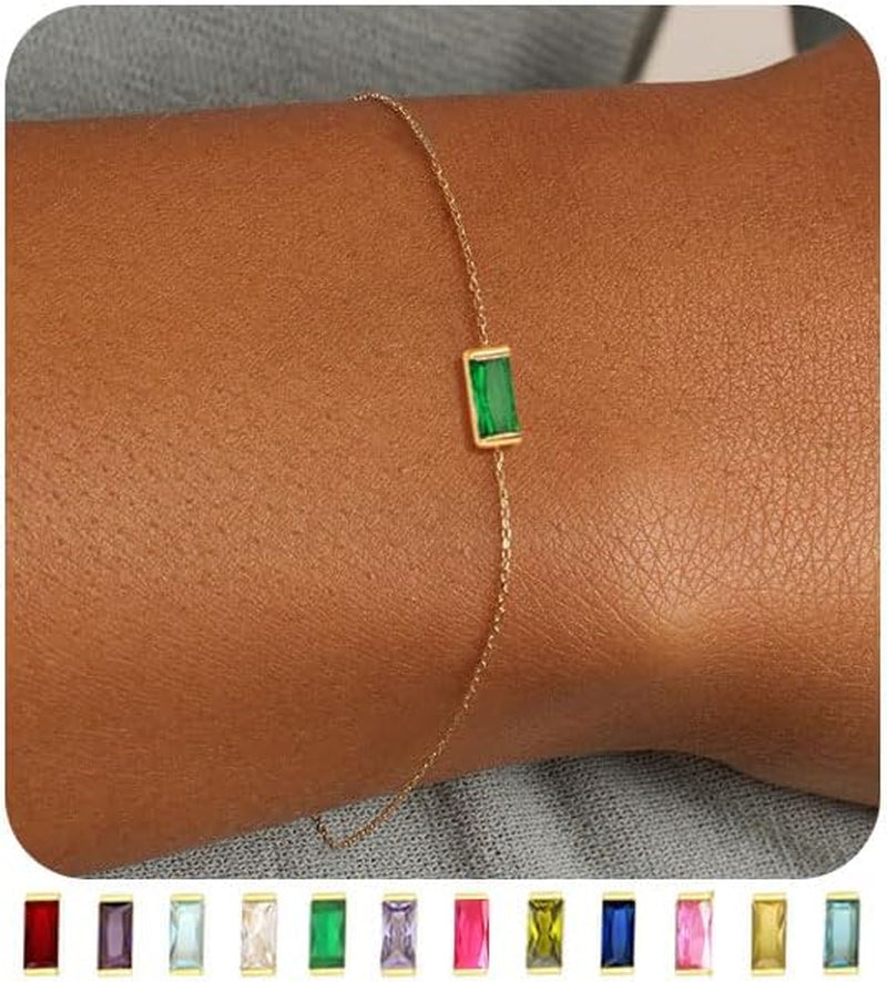 Birthstone Gold Bracelets for Women Non Tarnish Trendy Dainty 14K Gold Plated Bracelet Stack Stackable Blue Green May Emerald Friendship Bracelets Jewelry Gifts for Mom Best Friend
