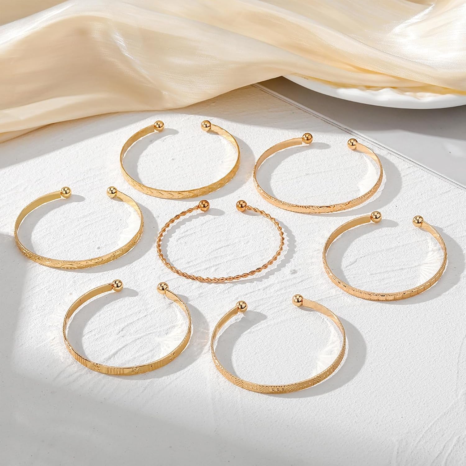 Gold Bangle Bracelets for Women, 14K Gold Plated Multi Layer Stackable Cuff Bracelet Set, Trendy Elegance Charms Non Tarnish Minimalist Textured Boho Jewelry Gift for Women