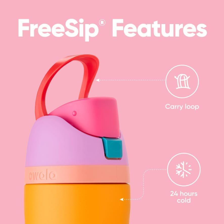 Freesip Insulated Stainless Steel Water Bottle with Straw for Sports, Travel, and School Bpa-Free Sports Water Bottle, 24 Oz, Tropical