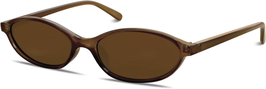 Retro Oval Sunglasses for Women Chic Cat Eye 90S Sunnies Lightweight Narrow Shades Trendy UV Protection Sun Glasses