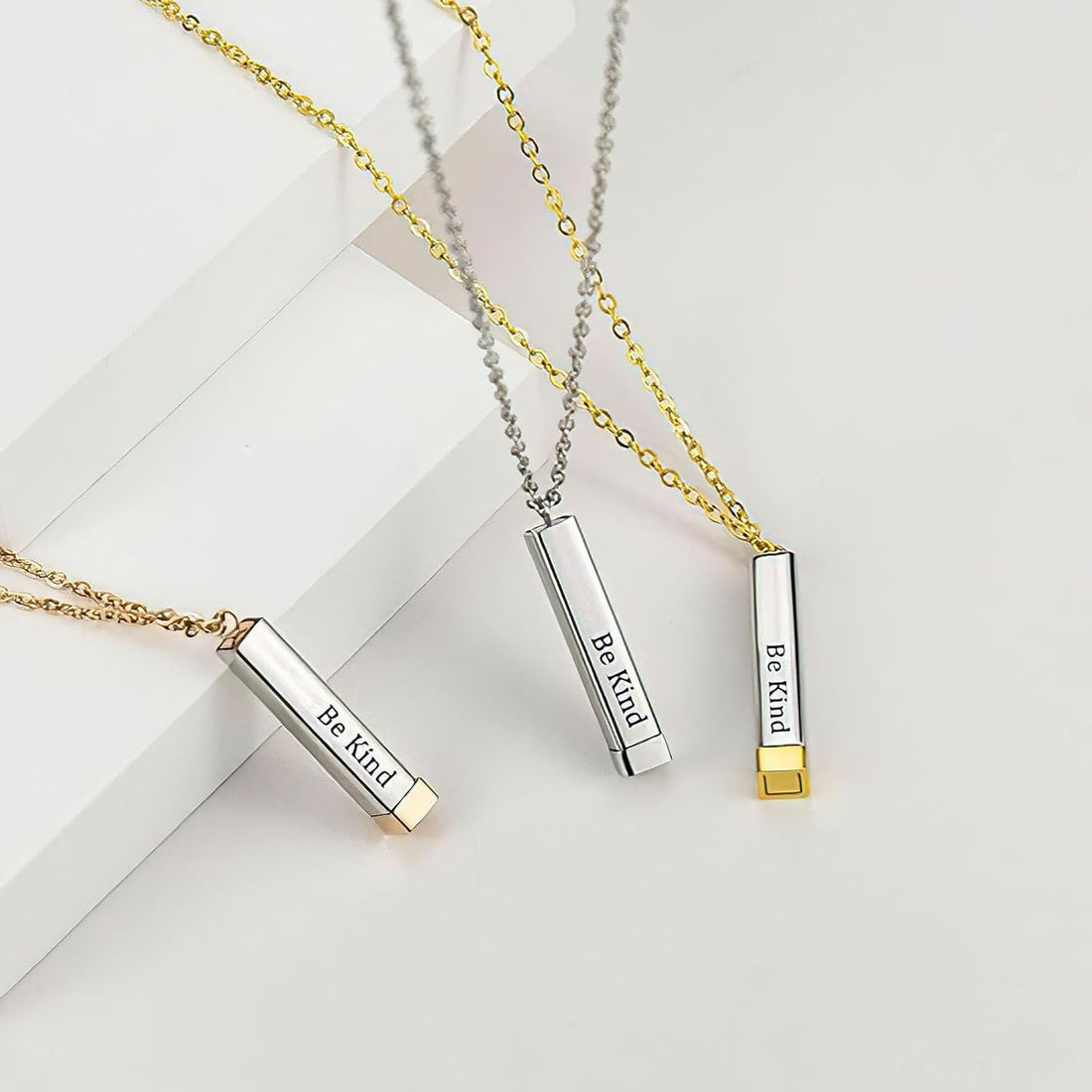 Be Kind of a B Necklaces for Women, Hidden Message Necklace, Best Friends Sorority Sisters Friendship Jewelry Gift, Square Tube Pendant with Hidden Message Strap, Graduation Gift for Her