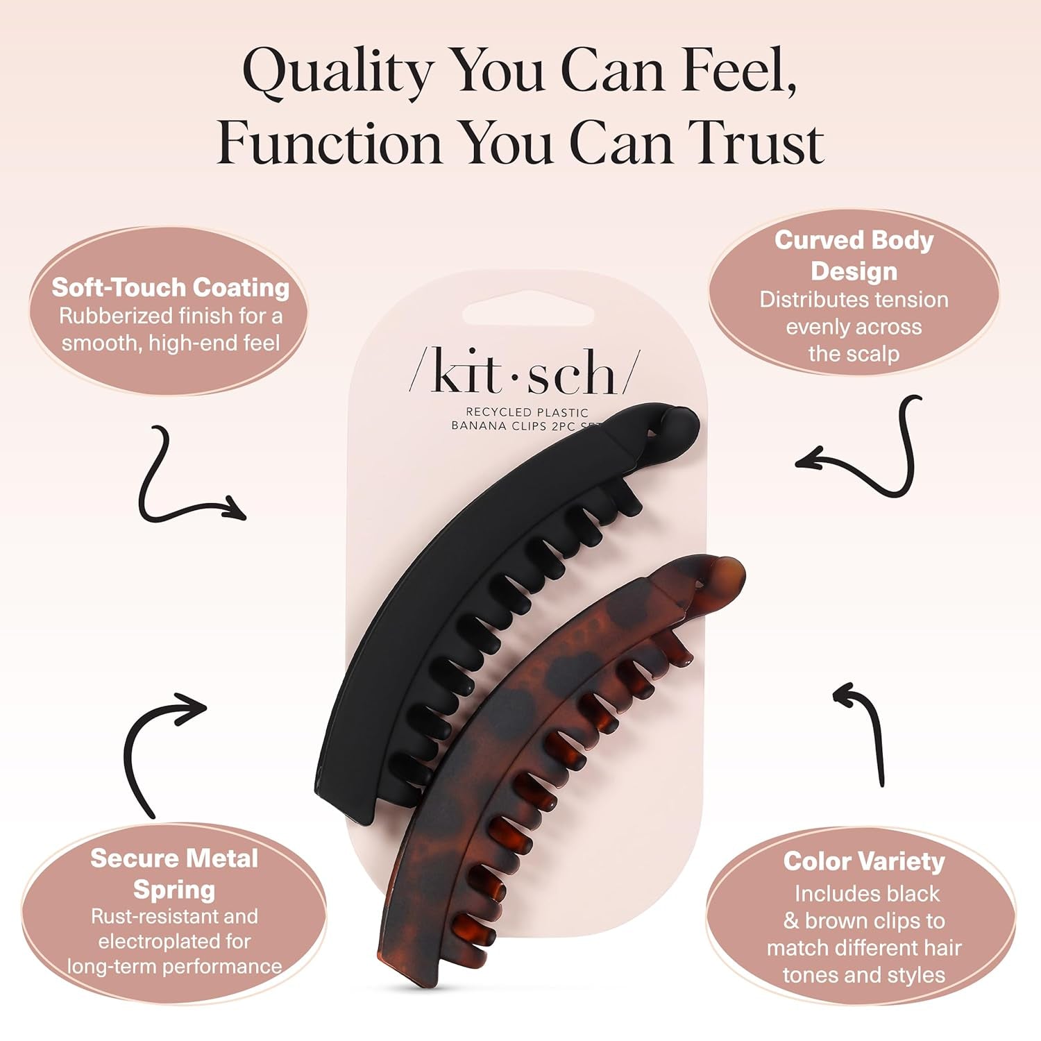 Banana Clip - Secure & Sturdy Grip Banana Clips for Women | No Crease, Durable Hair Accessories for Women | Great for Stylish Ponytails & Updo - Black & Brown, 2 Pcs