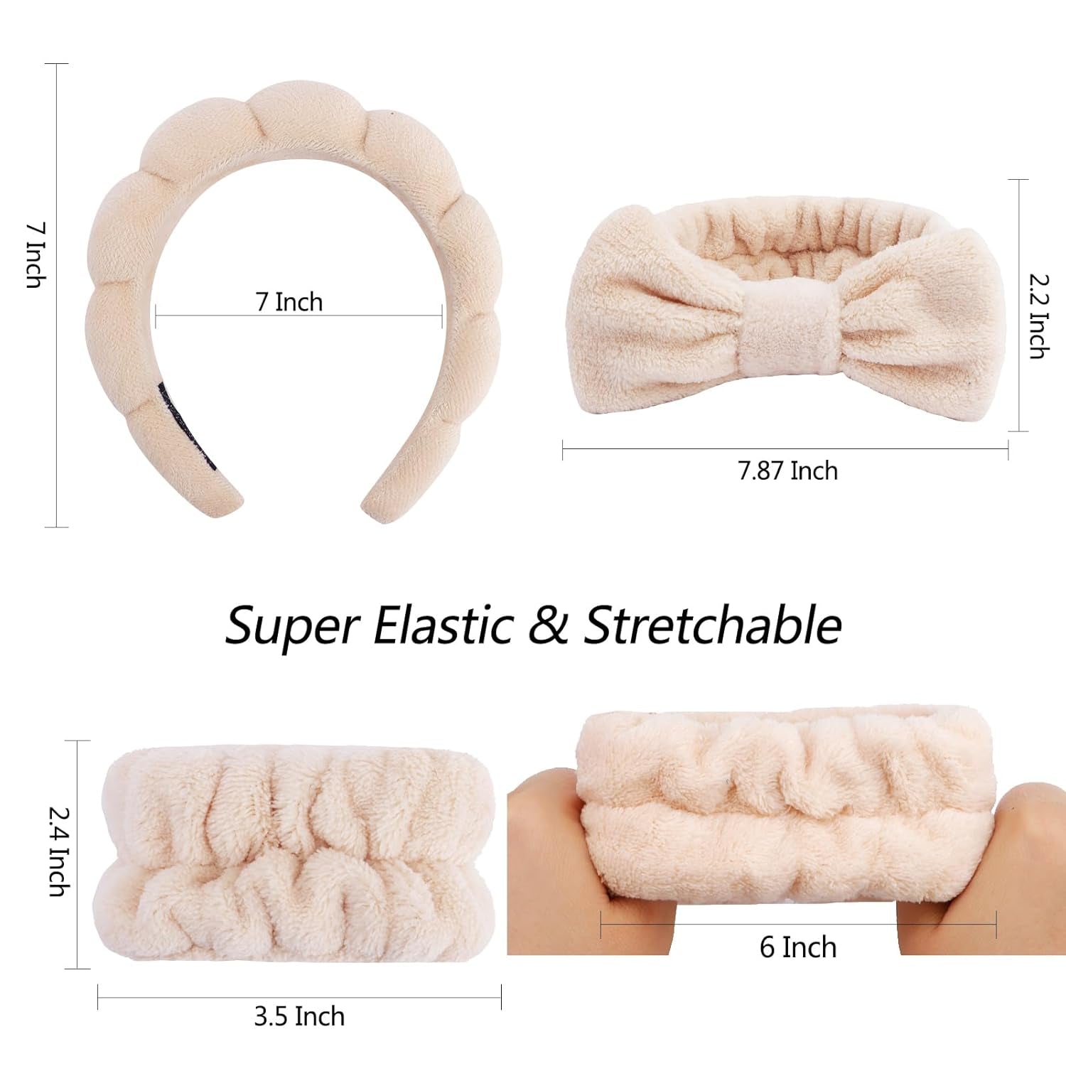 6 Pack Spa Headband, Makeup Headband, Face Wash Headbands, Skincare Headbands, Brown Sponge Hair Band Bow Tie Spa Head Band for Washing Face Wristband Set Hair Accessories for Women