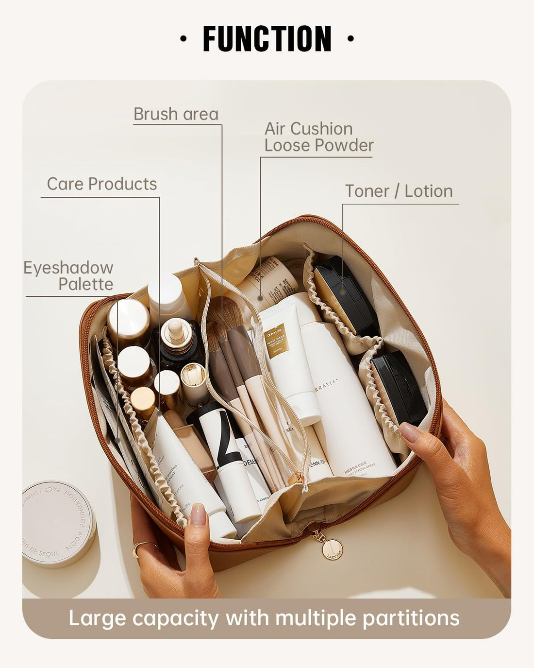 Travel Makeup Bag,Large Capacity Cosmetic Bags for Women,Waterproof Portable Pouch Open Flat Toiletry Bag Pattern Makeup Bag