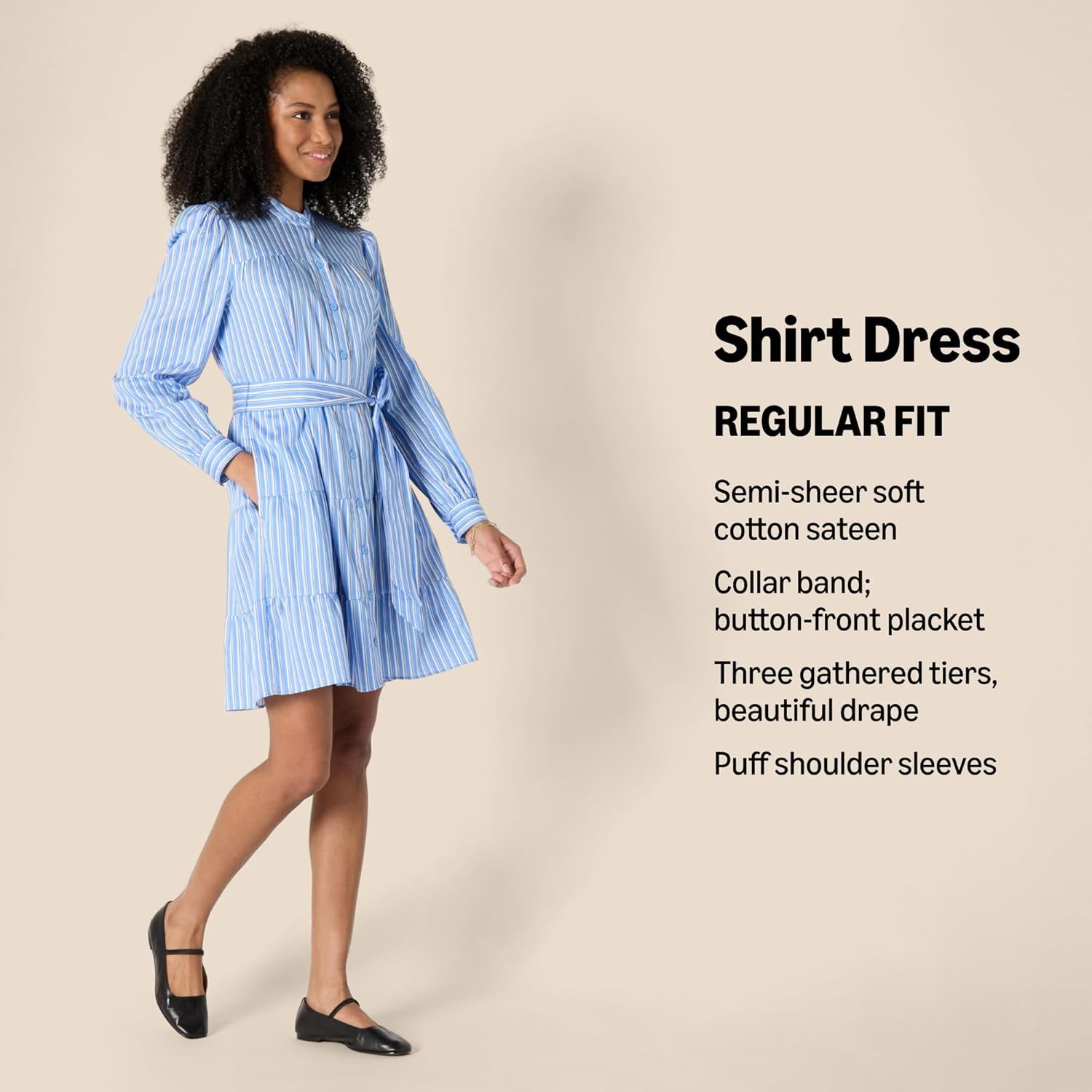 Women'S Regular-Fit Cotton Sateen Tiered Shirt Dress