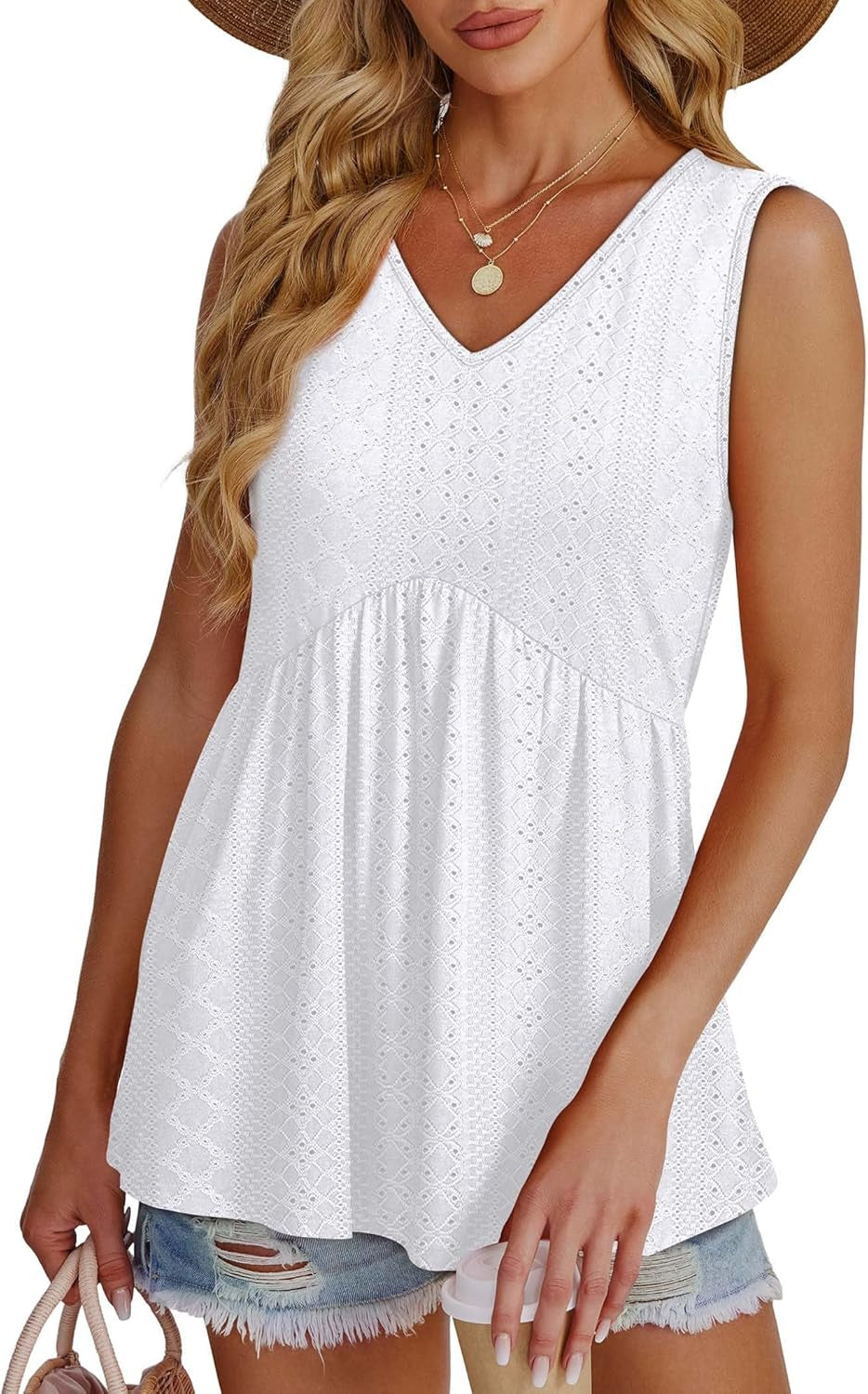 Womens Tank Tops 2025 Flowy Peplum Tops for Women Dressy Sleeveless V Neck Babydoll Tank Tops