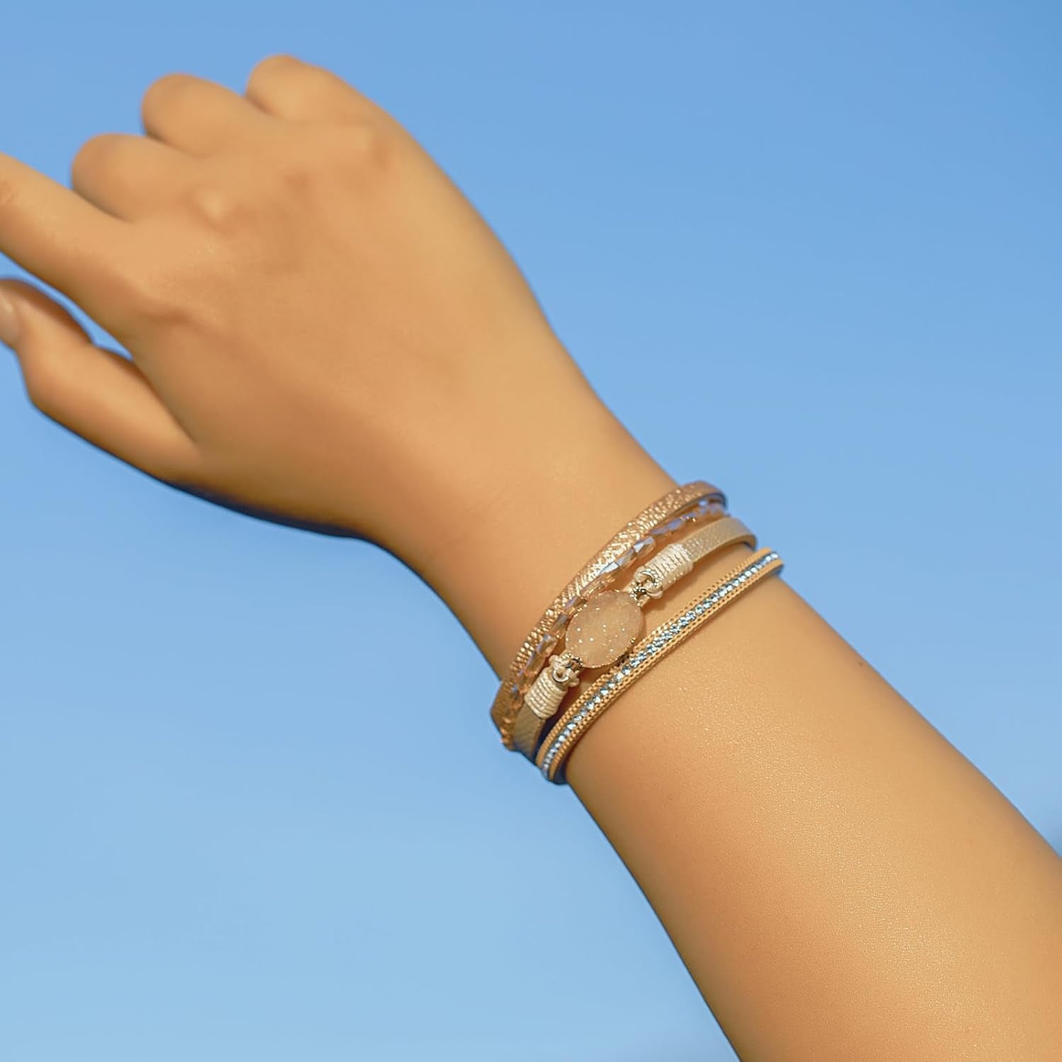 Leather Wrap Bracelet Boho Cuff Bangle Bracelets Crystal Bead Bracelet with Magnetic Clasp Jewelry Gifts for Women